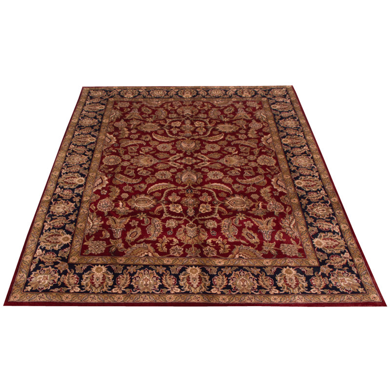 Tapis rouge foncé en laine noué à la main de conception unique 9 pi 0 po x 12 pi 2 po Reinholds