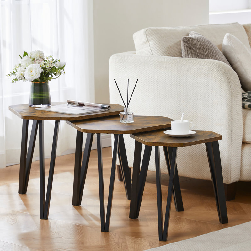 Nest of 3 Tables, Modern Versatile Living Room Home Furniture, Dark Wood