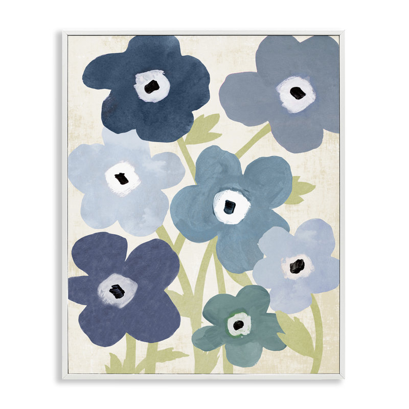 Fleurs de jardin bleu vif encadrées par estampe numérique, conception par Susan Arnot, H 20 po x l 16 po