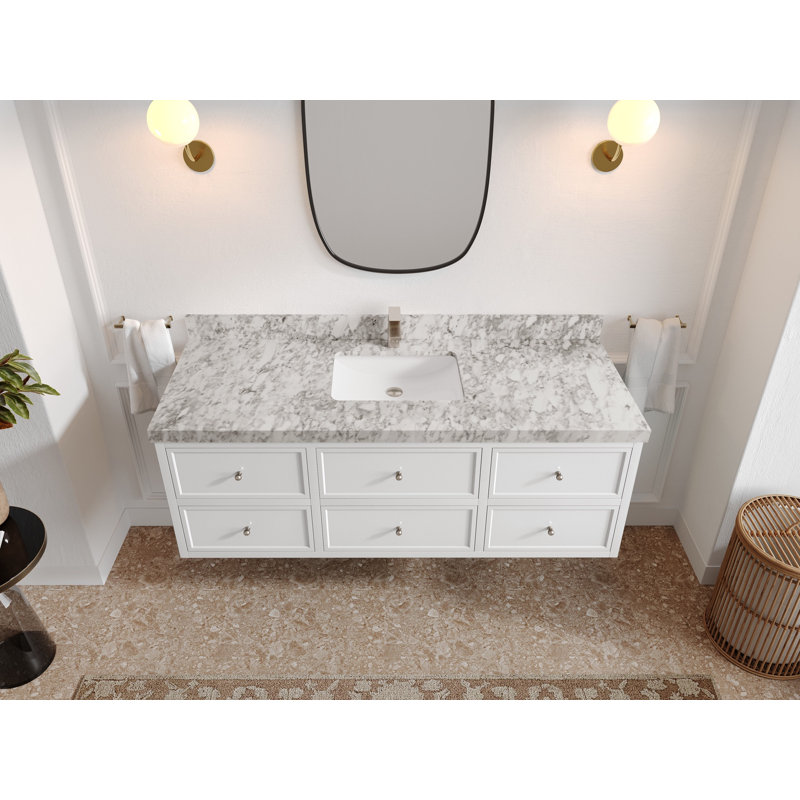 Ensemble de meuble-lavabo simple flottant 60 po Roswell, Marbre de Carrare