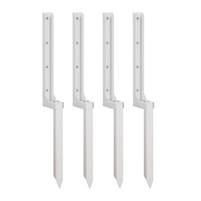 Fence Post Repair Stakes, 11-Gauge Steel Ground Anchors for Fixing Broken or Leaning Wood Fence Posts, 4-Pack, White