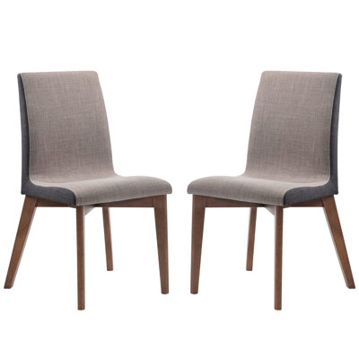 2pcs Grey Upholstered Dining Chairs In Walnut Finish, Mid-century Modern Grace For Room Interior 2 With Frame, Charm Furnishings