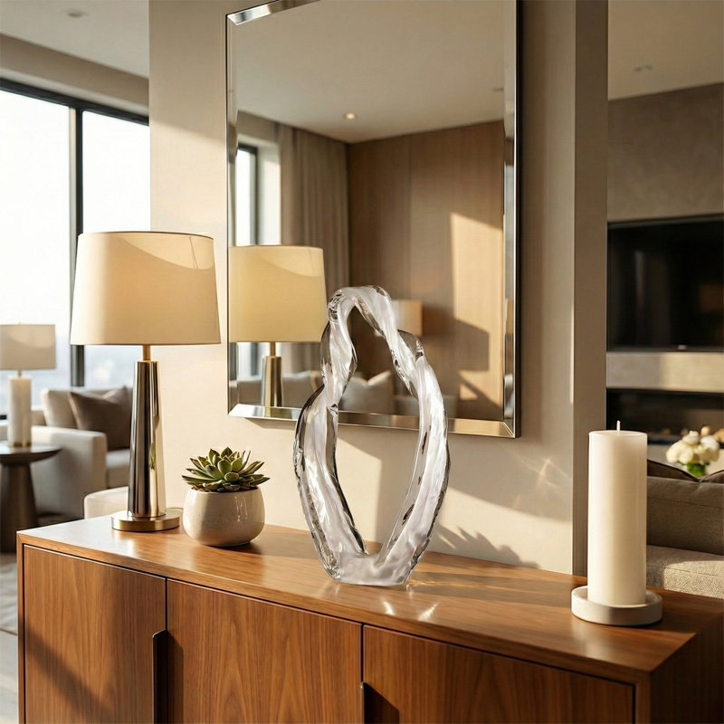 Sculpture moderne en verre pour le style de la table - Élégantes décorations d'objets pour le salon, le vestibule et la décoration intérieure - 14 po, blanc