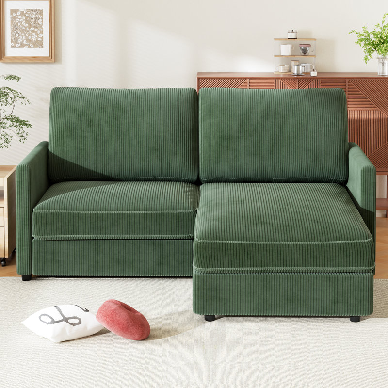 Saarth 180cm 2 Seat Area Corduroy Corner Sofa, Green