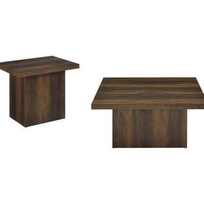 2 - Piece, Square Coffee And End Table , Veneer, Dark Pine, Open Concept Living Spaces, Natural Vibe Engineered Wood, Modern Rustic, Primary Areas
