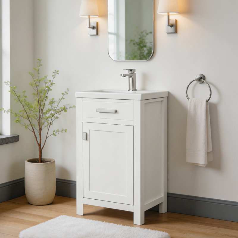 20'' Modern Freestanding Single Bathroom Vanity with Ceramic Top For Small Space, White
