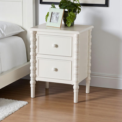 Altha 2-Drawer End Table with Spindle Legs in White Wood