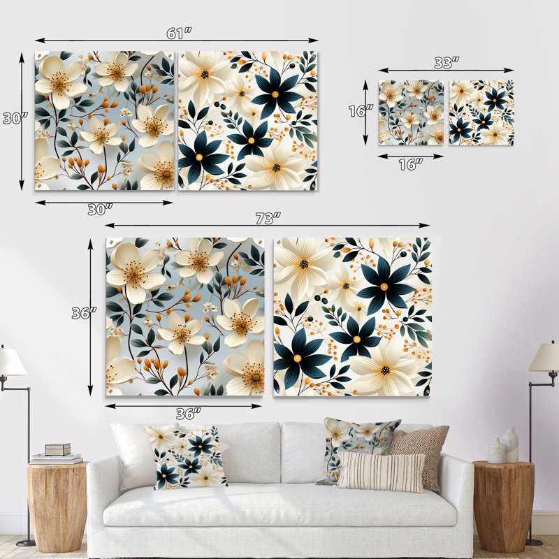 Ephemerine - Ensemble de 2 art mural en verre acrylique, H 30 po x l 61 po