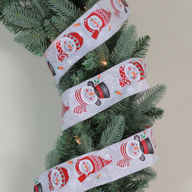 Ruban rouge et blanc bonhomme de neige de Noël câblé 2,5 po x 16 verges