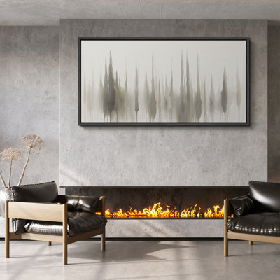Toile encadrée «Misty Pines» verticale - silhouette de forêt minimaliste en gris