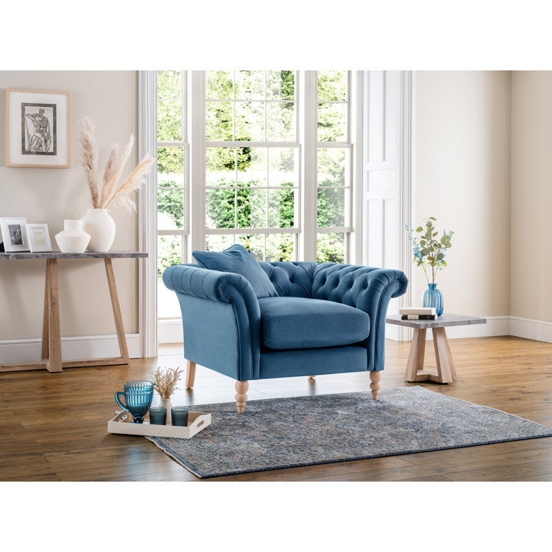 Earl Luxury Velvet Upholstered Chesterfield Style Armchair, Blue