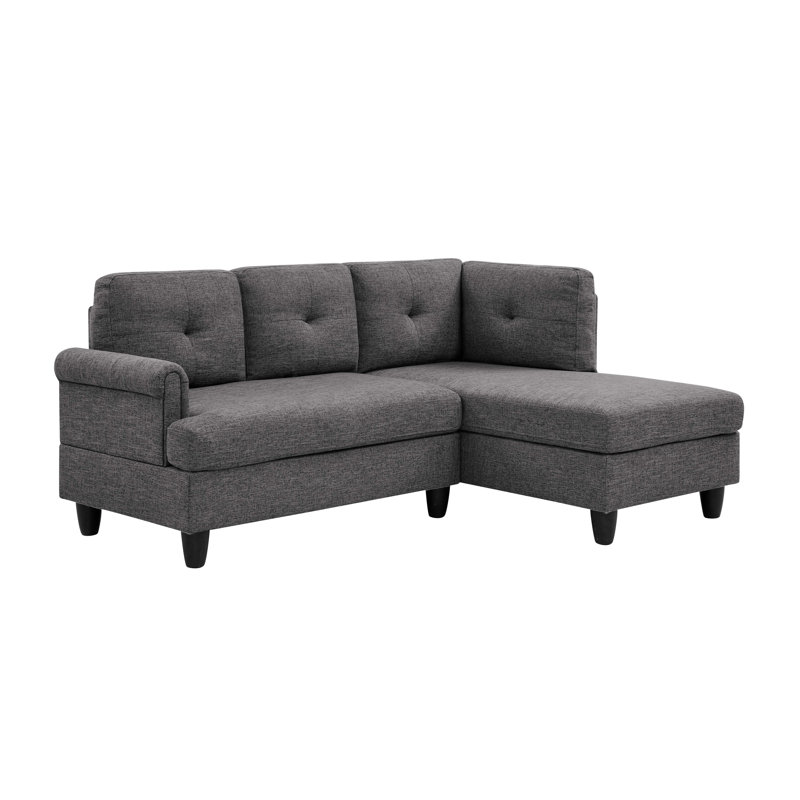 Canapé et méridienne de 78 po de large faisant face à la droite, Polyester gris uni