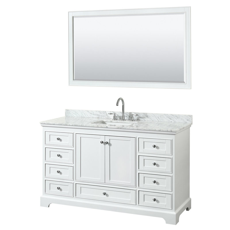 Deborah 60'' Single Bathroom Vanity with Marble Top, White, Polished Chrome