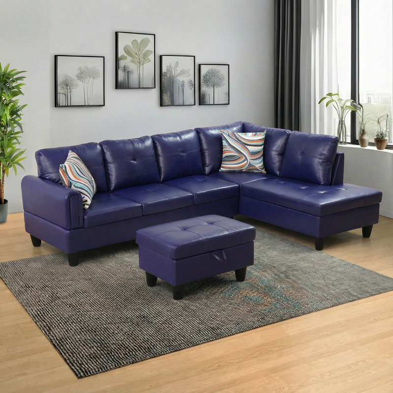Canapé modulaire en similicuir 3 pièces, Similicuir mauve, Orienté à droite
