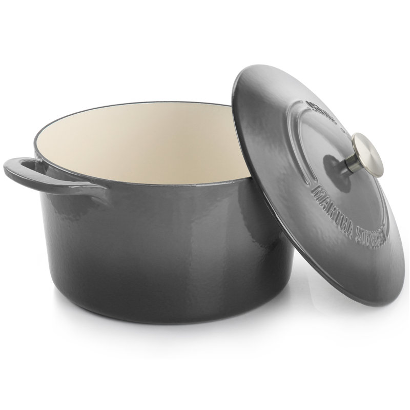 Martha Stewart 7 Quart Enameled Cast Iron Dutch Oven With Lid In Yellow Ombre, Gray Ombre