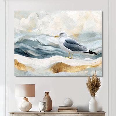 Marbre, mouette, vol de la côte III - impression d'art moderne en métal, mouette, art mural en métal