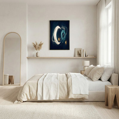 Art mural sur toile White Crescent Moon and Blue Ring in Dark Starry Space