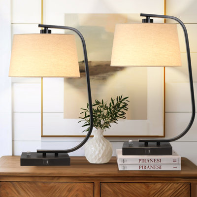 22.5"Dimmable USB & Type-C Metal Bedside Table Lamp with Bulb