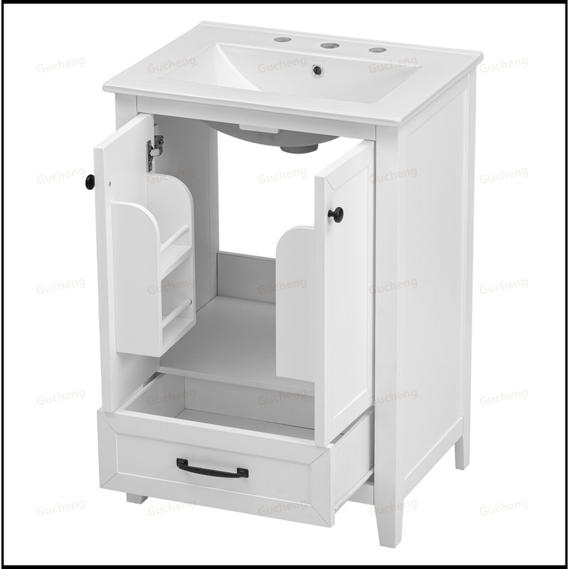 Petit meuble-lavabo en bois avec lavabo