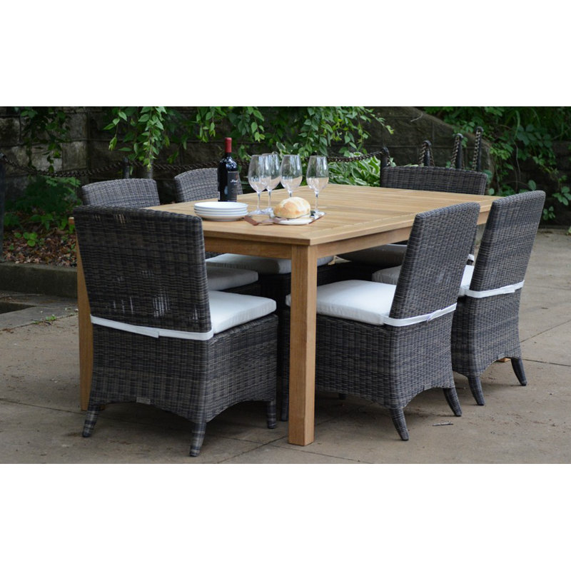 Newport Outdoor 7 - Piece Teak Dining Set with Cushions, Navy