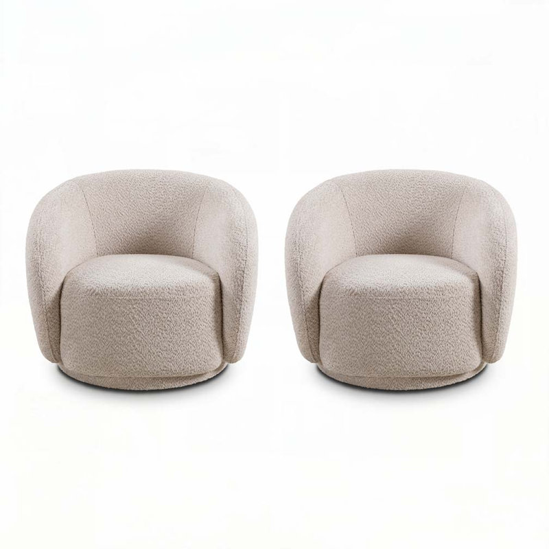 Fauteuil demi-tonneau rembourré Boucle, Beige
