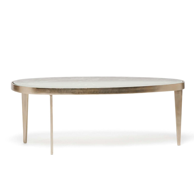 Jan Glass Top Coffee Table, 14.5" H x 40" L x 20" W, Taupe Gray Top/Champagne Base