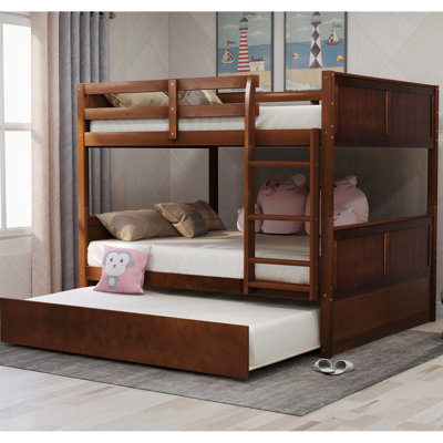 Lit superposé double en noyer avec lit gigogne simple coulissant - Fonctionnement en douceur