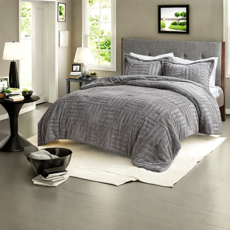 Ensembles de literie en fausse fourrure chaude, design moderne en damier, confort à la maison
