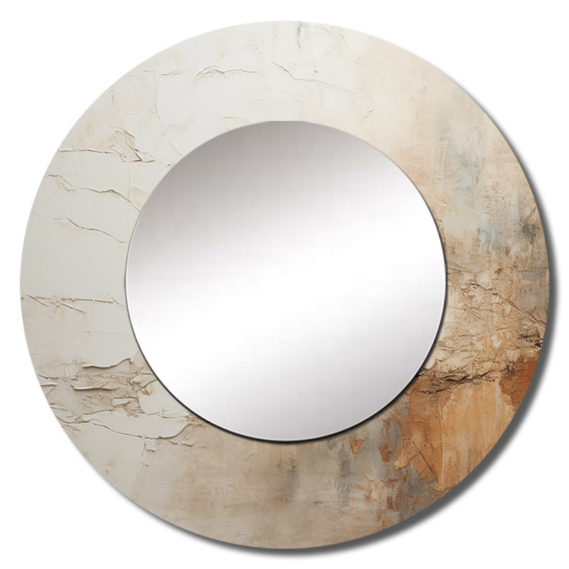 Sharray Beige And Brown Paint Fusion - Abstract Painting Unique Mirror, Beige Large Round Wall Mirror, Printed Metal Art