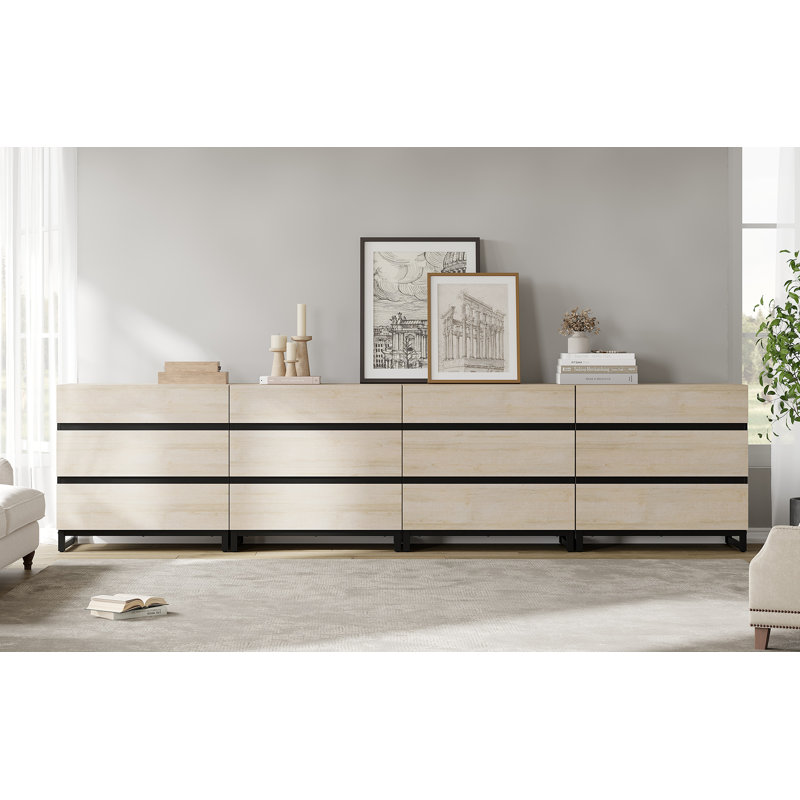 Armoire d'appoint contemporaine 4 en 1 avec tiroirs, rangement en bois avec pieds en métal - Mobilier de chambre à coucher, d'entrée et de bureau