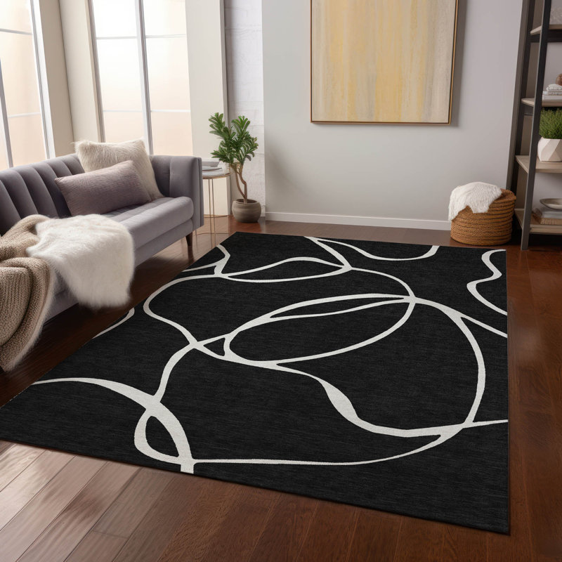 Tapis noir intérieur / extérieur lavable Mirelle , 8' x 10'