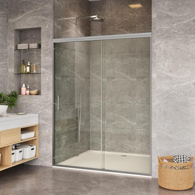 Porte de douche coulissante ronde en acier inoxydable, porte de douche en verre trempé de 8 mm avec un panneau fixe et un panneau coulissant