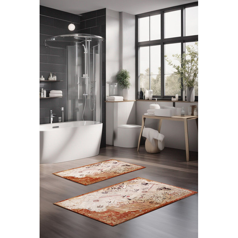 Ensemble de tapis de bain de luxe Eakly (2 pièces), 100% polyester, 16,0 x 23,6 pouces et 23,6 x 39,4 pouces | Conception antibactérienne antidérapante, hauteur de poils de 0,3 po | Lavable à la machine, durable et facile à nettoyer | Idéal pour la décoration de salle de bain