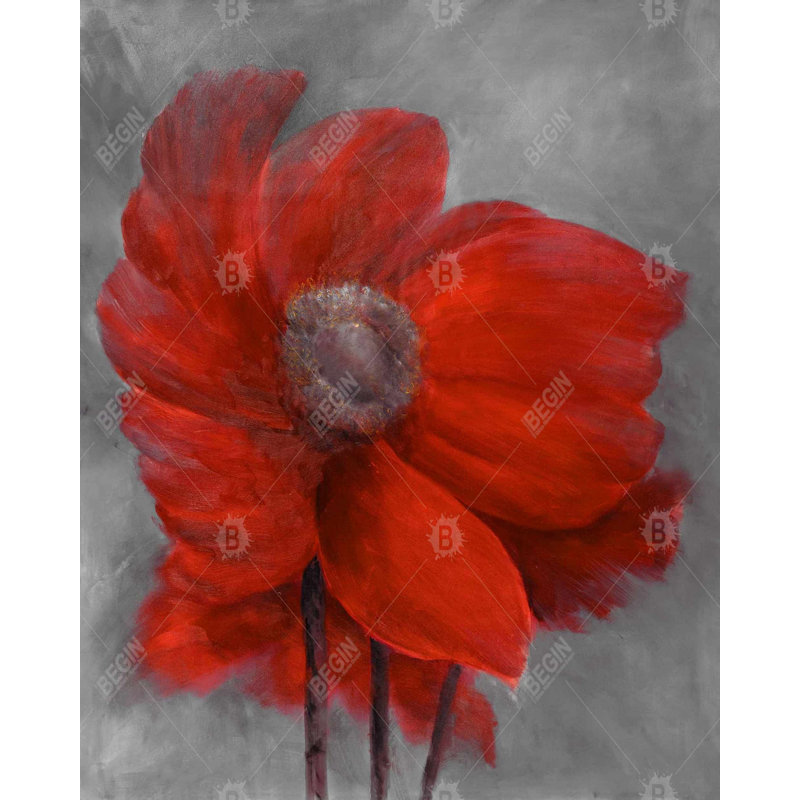 Fleur rouge dans le vent - Toile encadrée pour la décoration du salon