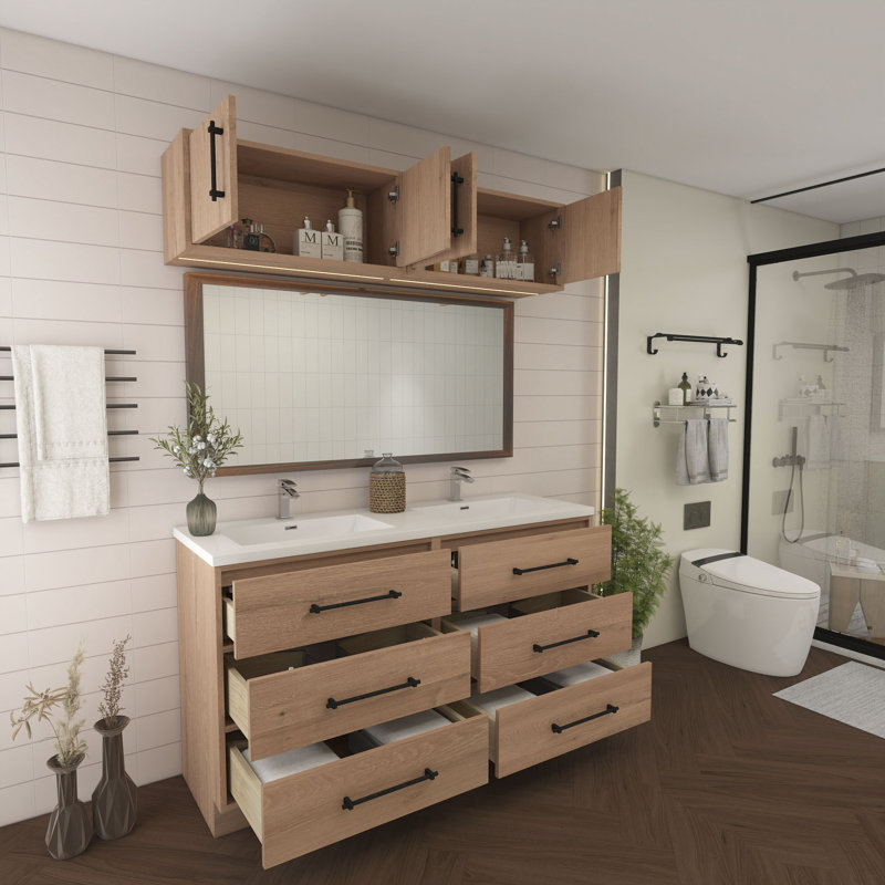 Meuble-lavabo autoportant avec lavabo en acrylique renforcé 48 po Victoria, Chêne rouge