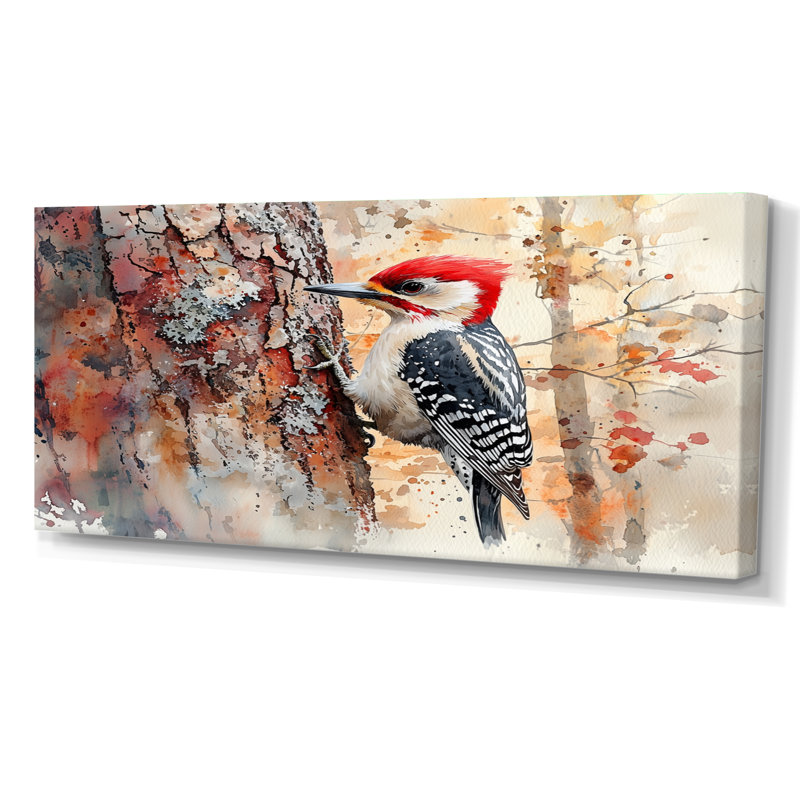 Pic dans la forêt - oiseau, art mural, H 28 po x l 60 po, Toile tendue sur cadre, Ne s’applique pas