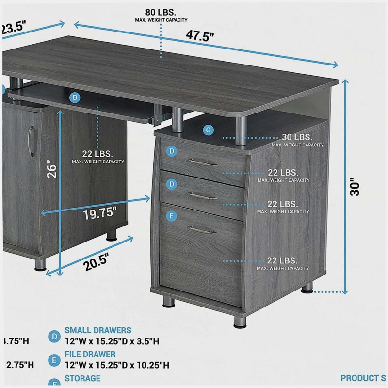 Bureau d'ordinateur complet avec rangement, Gris