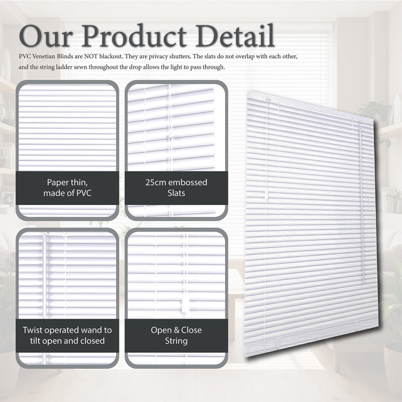 Embossed PVC Venetian Blinds - Steel Grey & White Light-Filtering Privacy Shutter, White, 150 cm L x 135 cm W