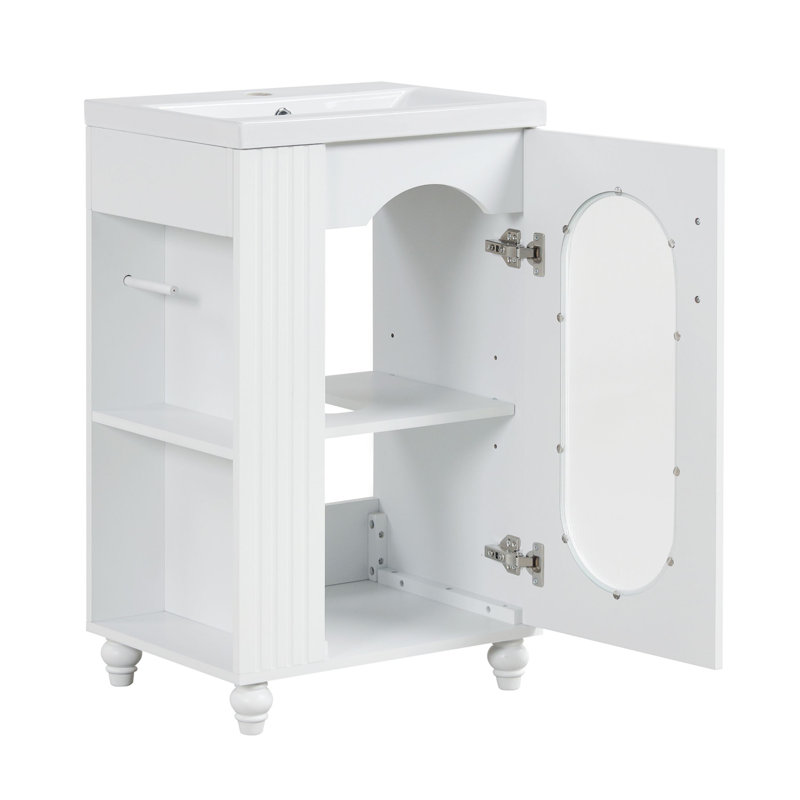 20 in. White MDF Single Sink Freestanding Bathroom Vanity with Ceramic Top