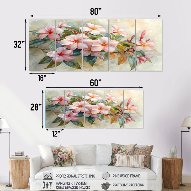 Tidiane - ensemble d'art mural en toile Plumeria, H 32 po x l 80 po