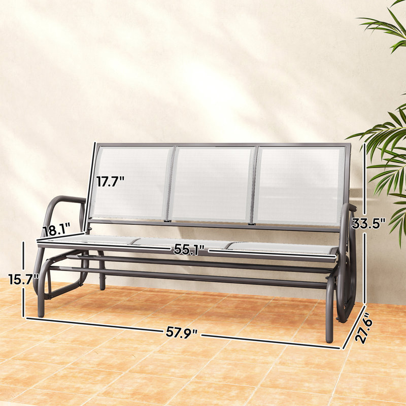Porch Glider Swing With 3 Seats, Cream White/Gray