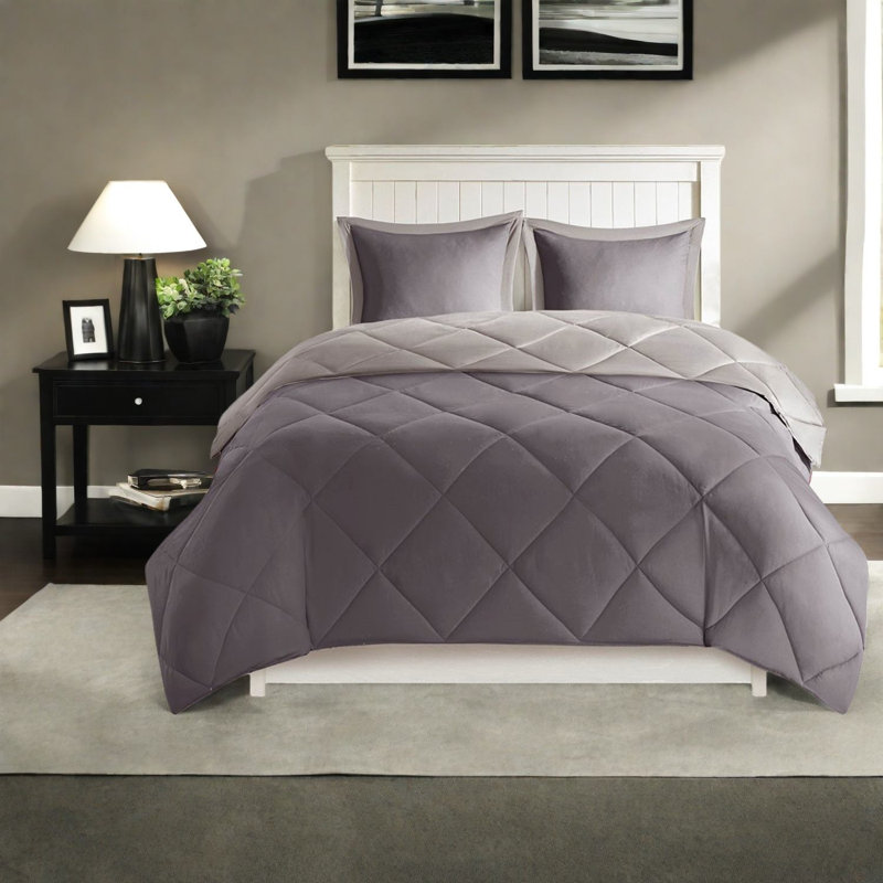 Ensembles de literie de qualité supérieure pour lit simple / simple TG, édredon réversible gris avec duvet synthétique hypoallergénique