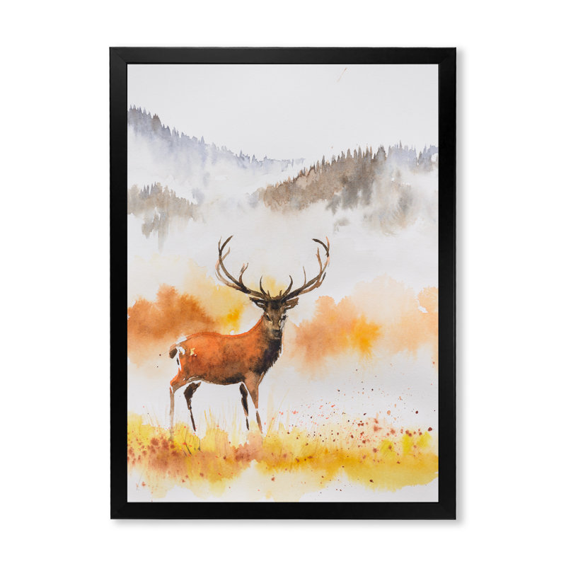 Abstrait cerf avec cornes - reproduction d'art sur toile, H 20 po x l 12 po x P 1 po, Toile avec cadre photo noir