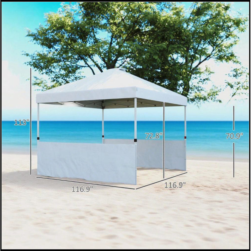 Auvent 10 x 10 pi avec 2 demi parois latérales, sac de transport à roulettes et protection contre les rayons UV