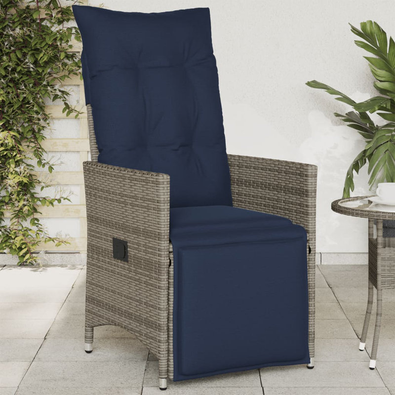  Chaise de patio inclinable avec coussins en rotin de polyester gris