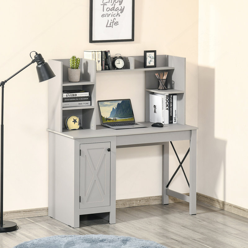 Bureau d'ordinateur avec bureau, Gris clair