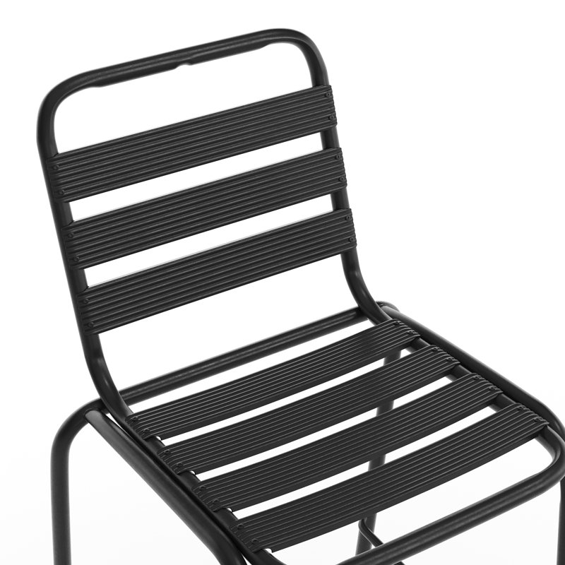 Tabouret de bar commercial à l'intérieur et à l'extérieur avec dossier à trois lattes en métal, Noir