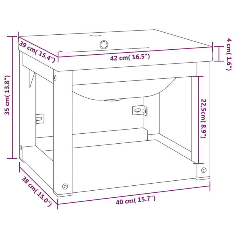 Gris 42cm Single Bathroom Vanity Base Only, Black
