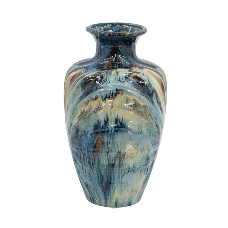 D8.7x15.5" Blue and Brown Reactive Glazed vase