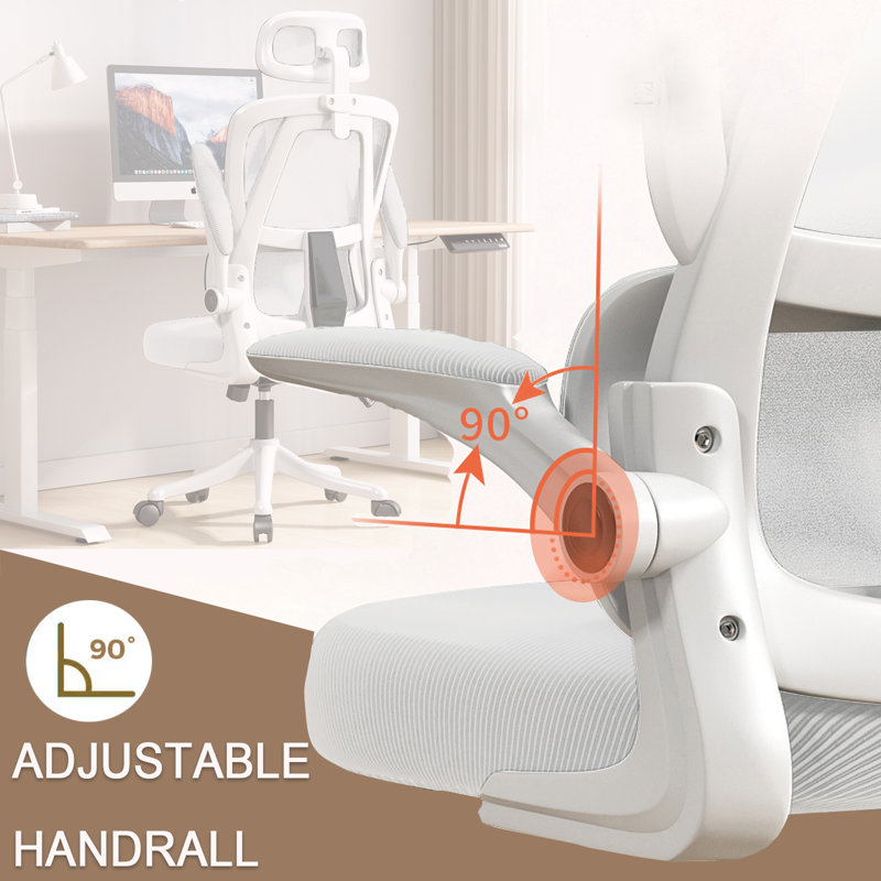 Chaise de bureau ergonomique à dossier haut en maille, appui-tête réglable, accoudoirs rabattables, chaise de jeu à roulettes pour la maison ou le travail, blanche.